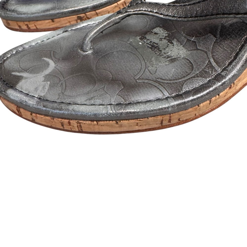 Coach Lannie Metallic Leather Cork Wedge Sandals 7.5 - Picture 12 of 13